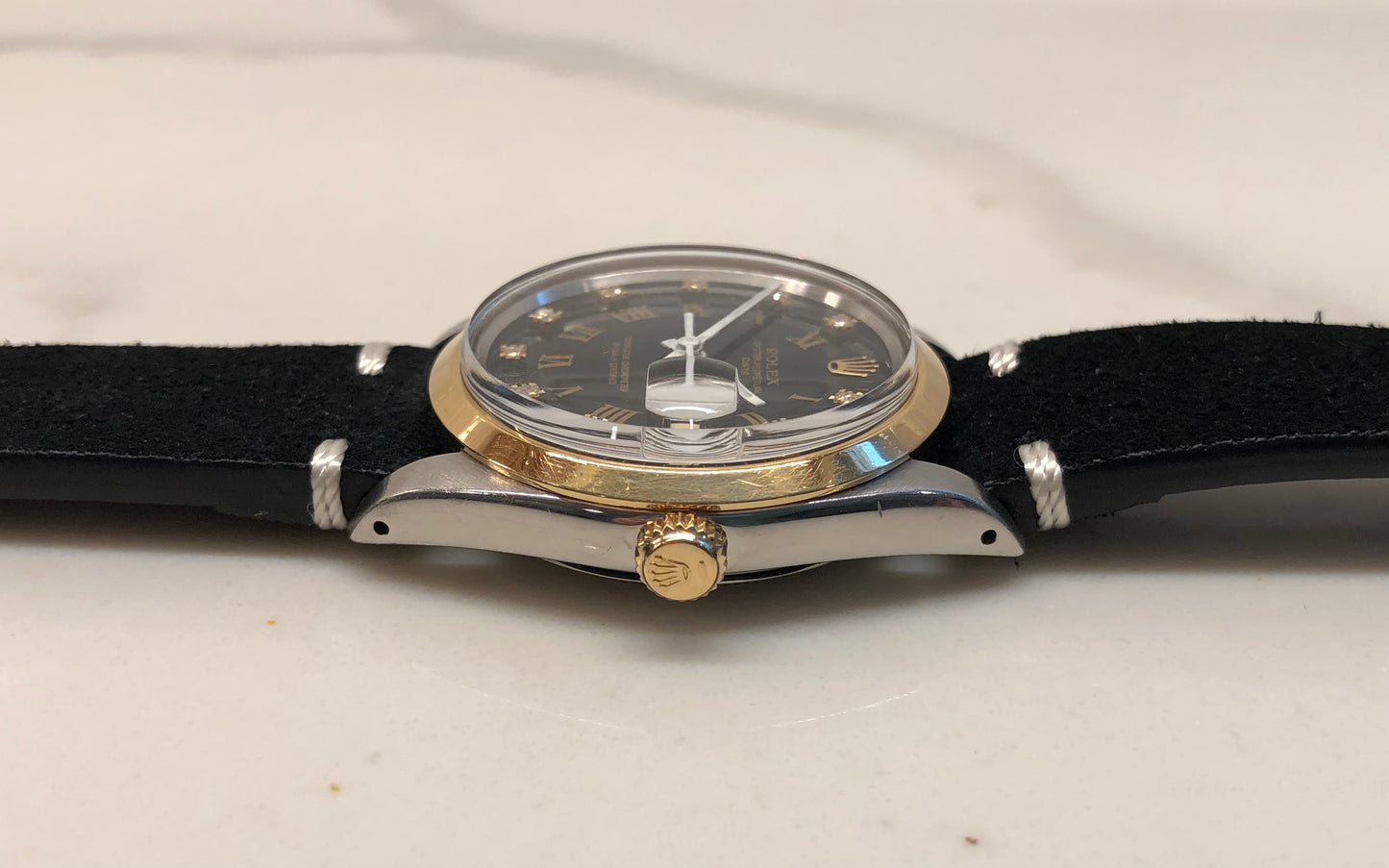 1988 Rolex Date 15003 Two Tone Black Diamond Dial Automatic Wristwatch
