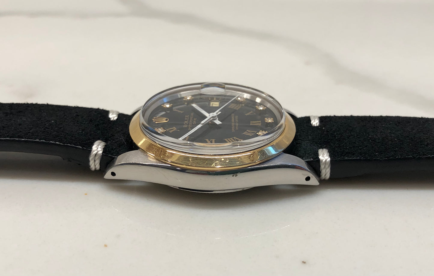 1988 Rolex Date 15003 Two Tone Black Diamond Dial Automatic Wristwatch