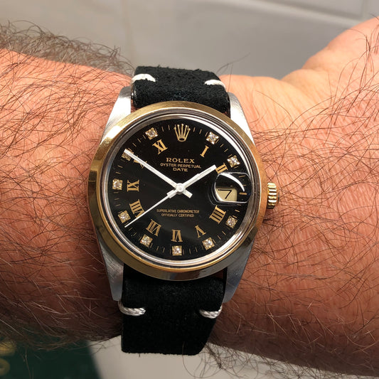 1988 Rolex Date 15003 Two Tone Black Diamond Dial Automatic Wristwatch