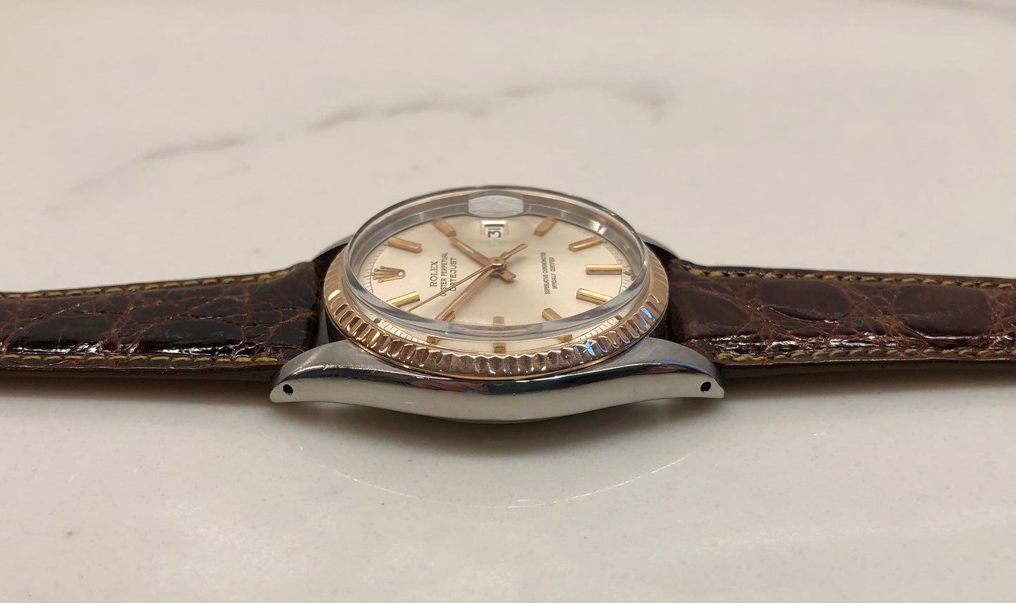 1974 Rolex Datejust 1601 Two Tone Rose Gold Steel Fluted Bezel Wristwatch