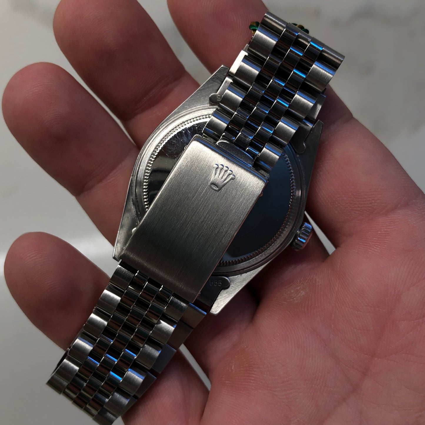 1984 Rolex Datejust 16030 Steel Blue Engine Turned Automatic Wristwatch