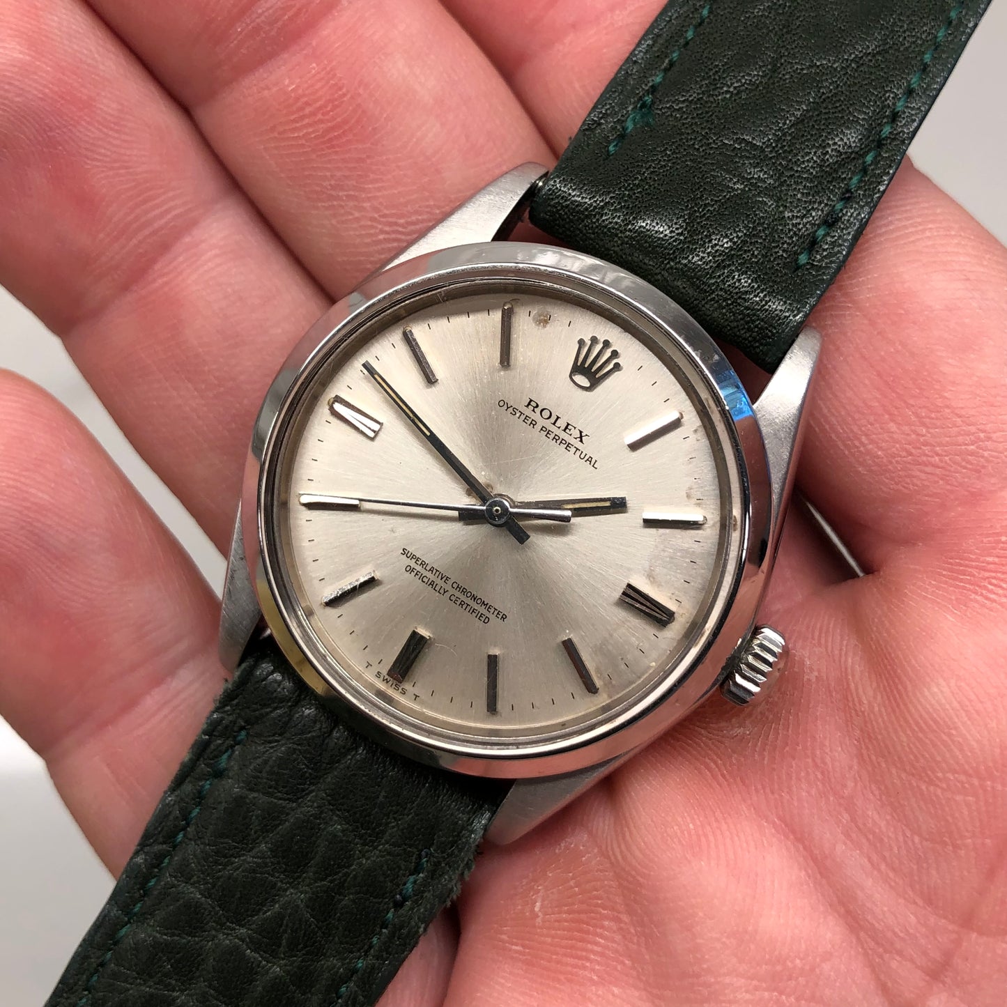 1967 Rolex Oyster Perpetual 1002 Silver Steel Automatic Wristwatch