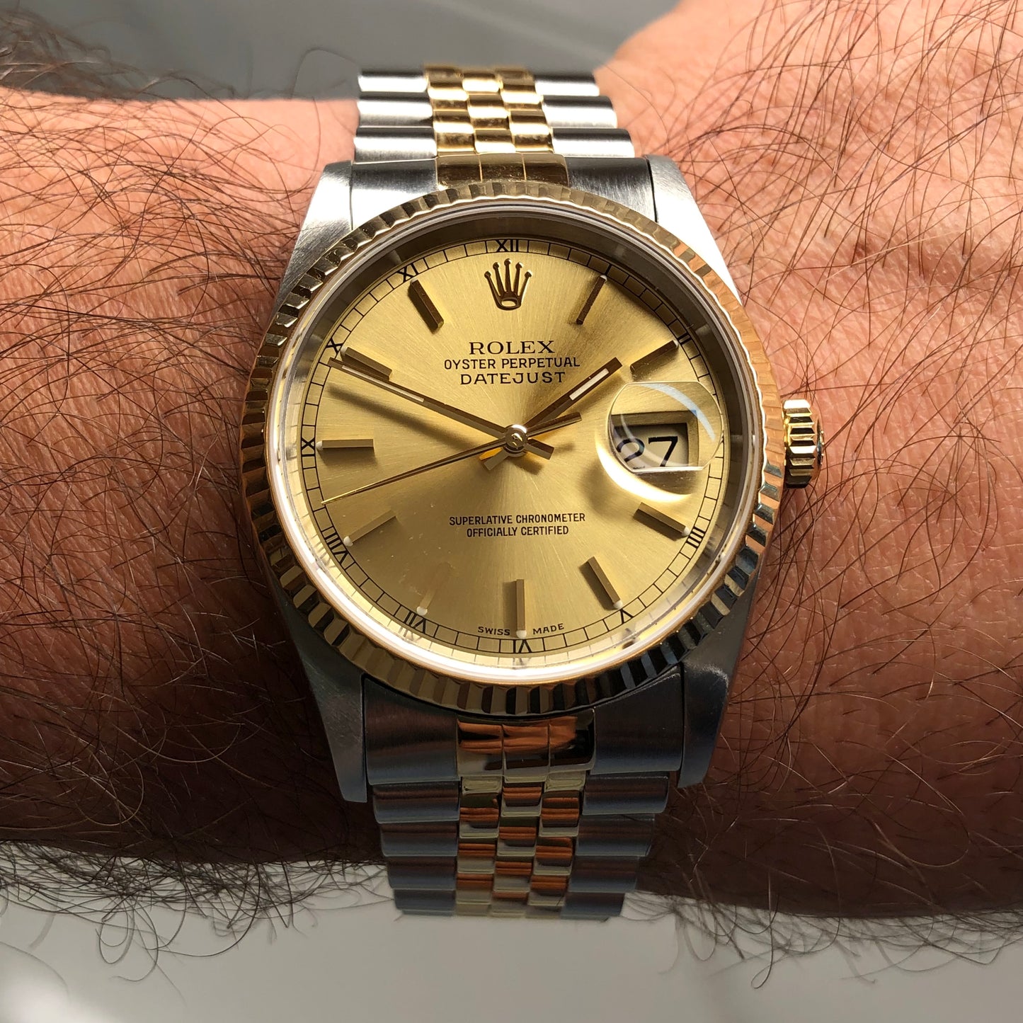 2000 Rolex Datejust 16233 Two Tone Champagne Stick Jubilee Wristwatch with Box and Papers