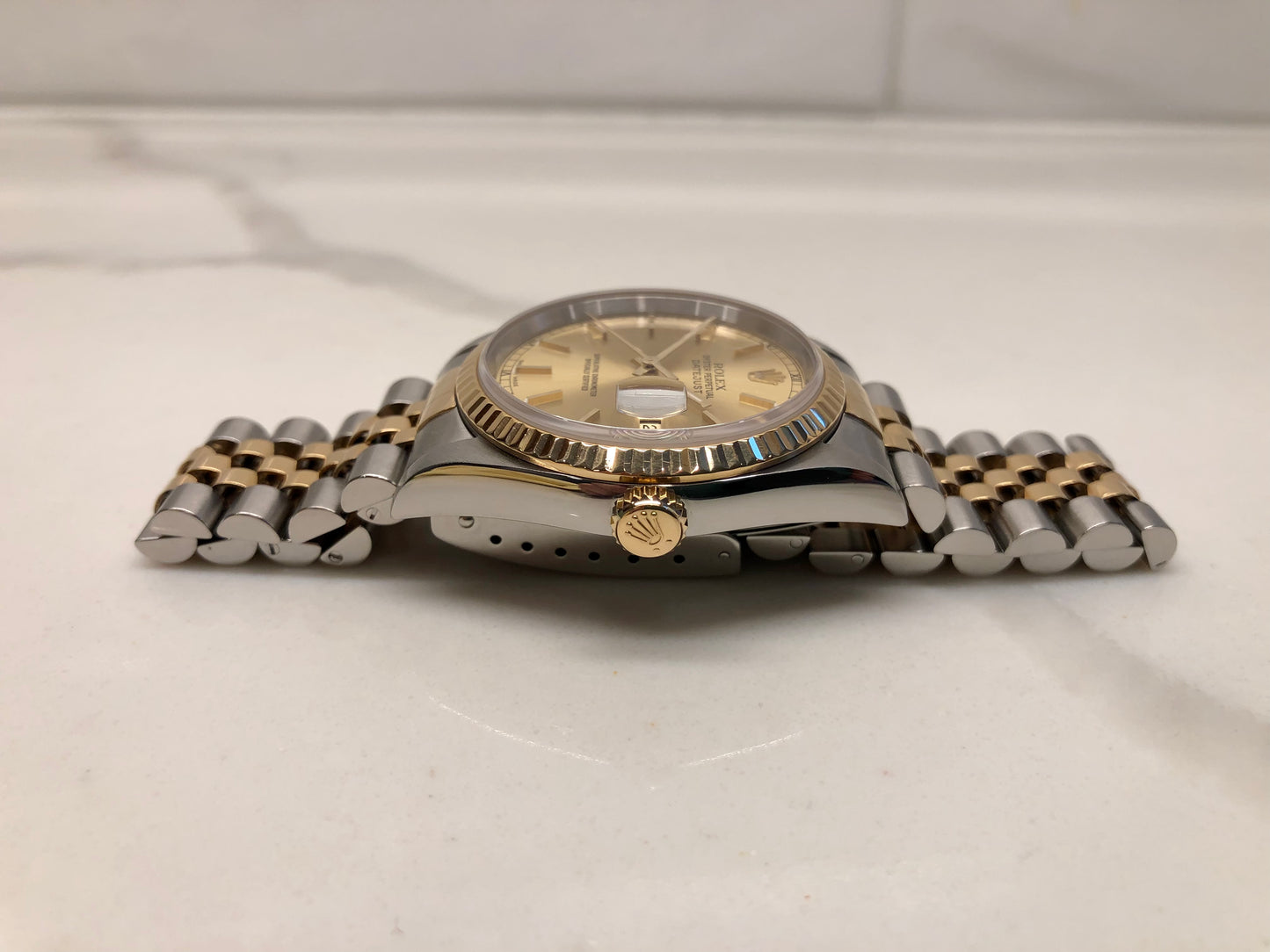 2000 Rolex Datejust 16233 Two Tone Champagne Stick Jubilee Wristwatch with Box and Papers