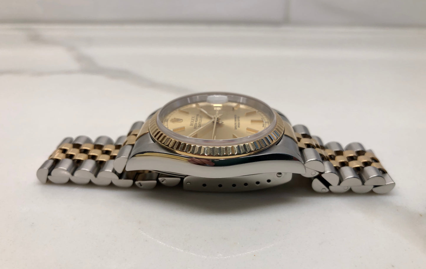 2000 Rolex Datejust 16233 Two Tone Champagne Stick Jubilee Wristwatch with Box and Papers