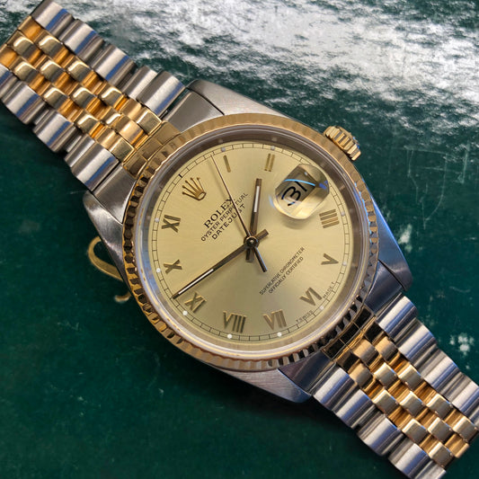 1988 Rolex Datejust 16233 Two Tone Champagne Roman Jubilee Wristwatch