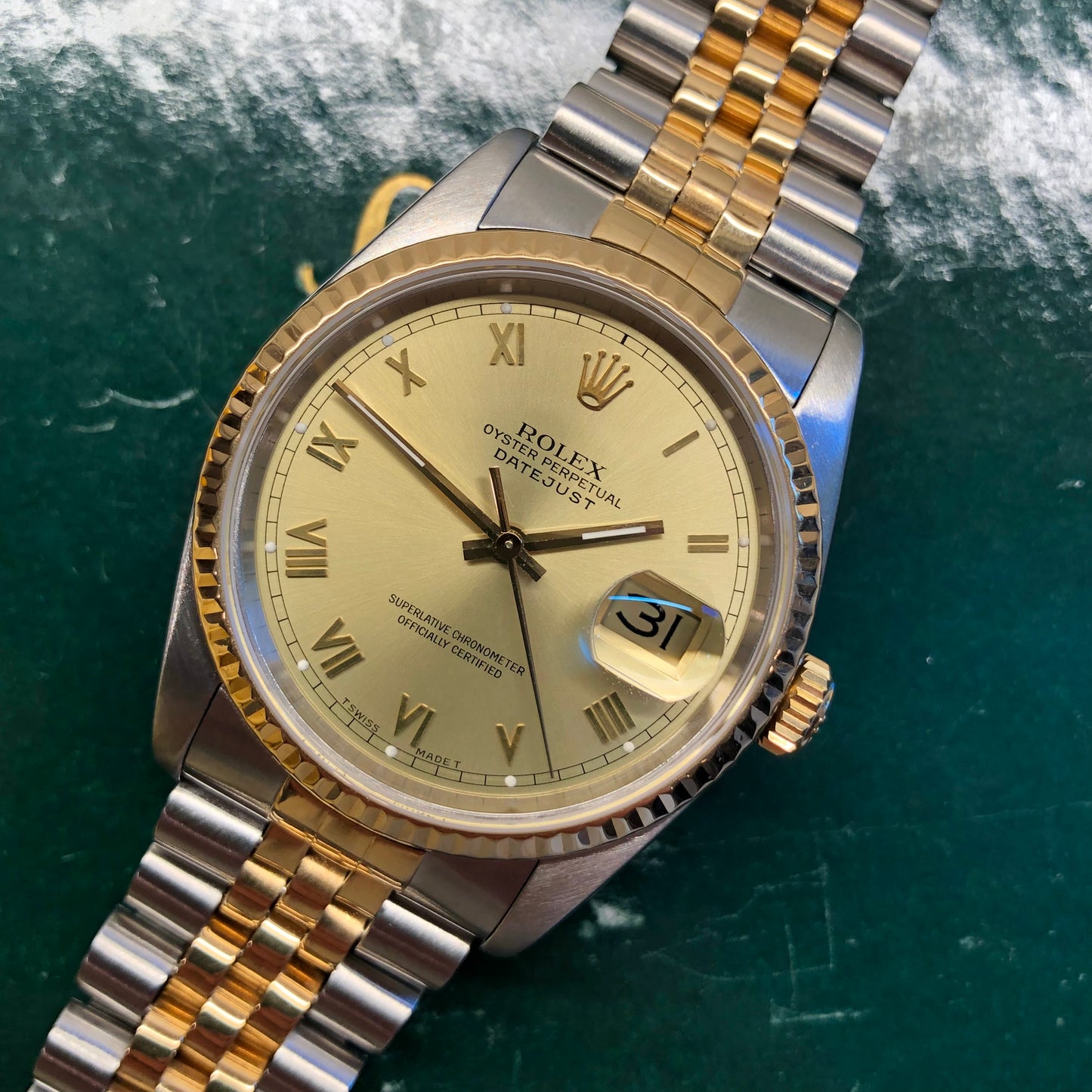 1988 Rolex Datejust 16233 Two Tone Champagne Roman Jubilee Wristwatch