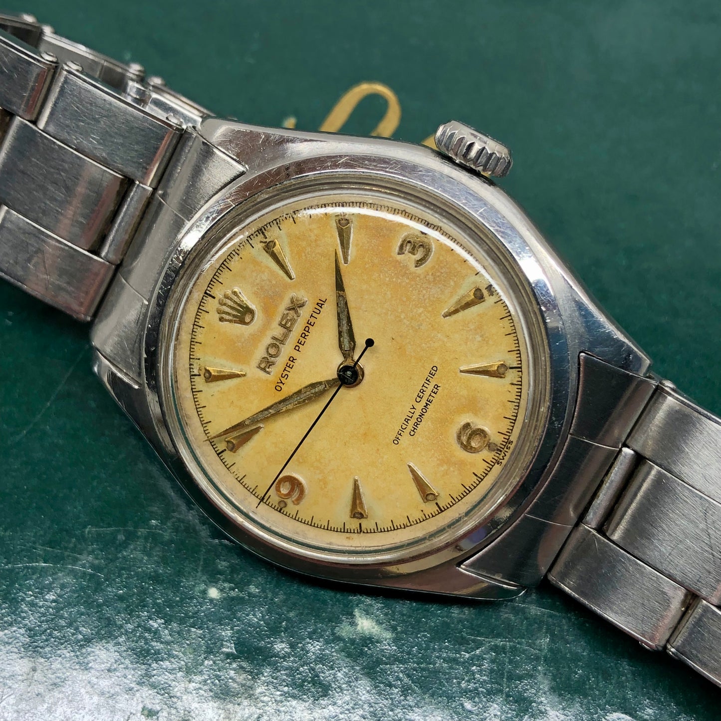 1952 Rolex Oyster Perpetual 6106 Bubbleback Steel Chronometer Tropical Wristwatch - Hashtag Watch Company