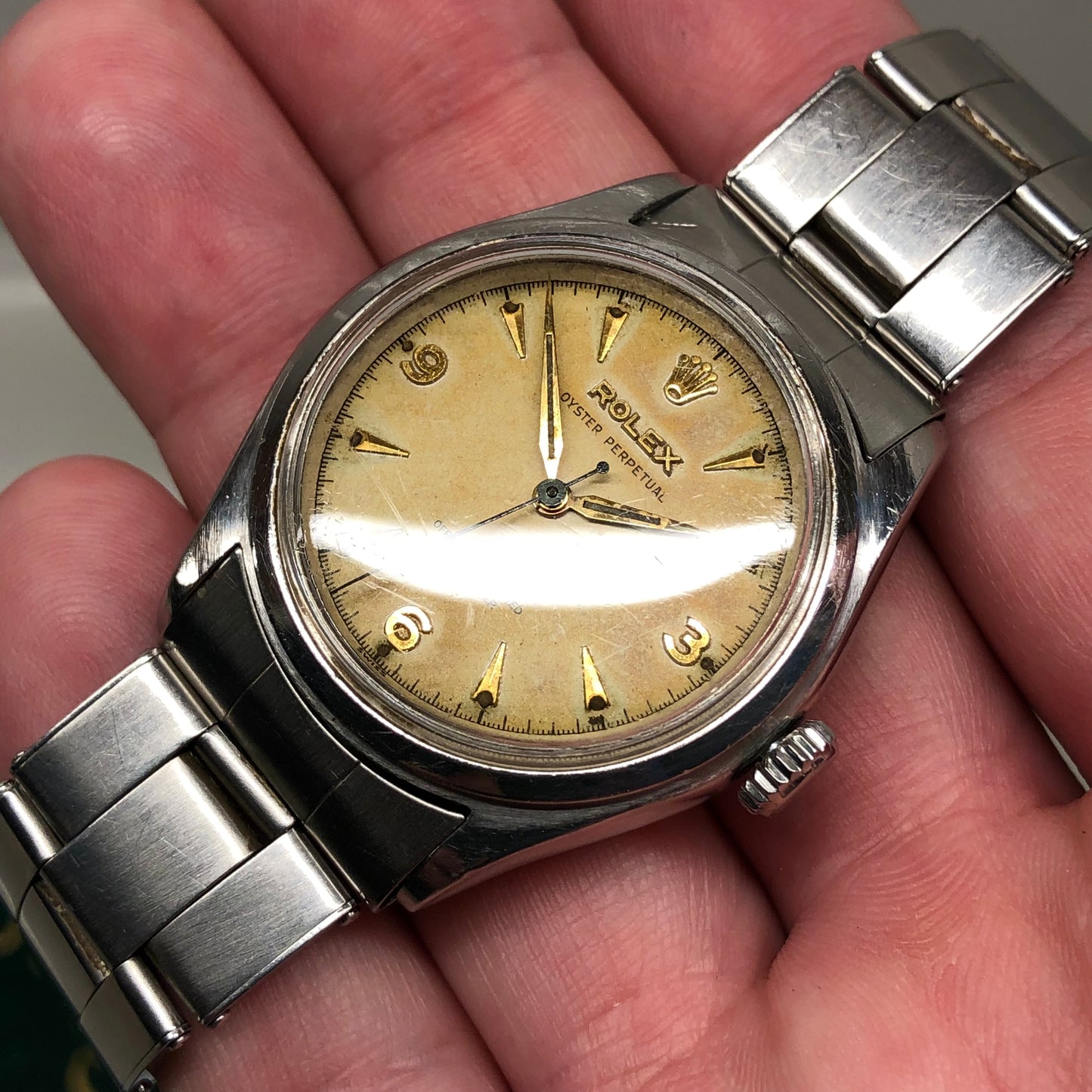 1952 Rolex Oyster Perpetual 6106 Bubbleback Steel Chronometer Tropical Wristwatch - Hashtag Watch Company