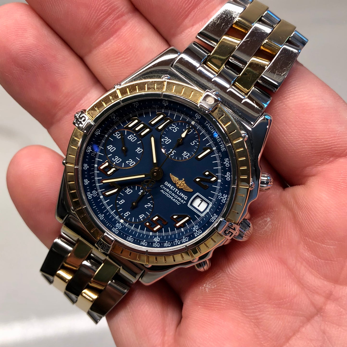 Breitling Chronomat D13050.1 Blue Chronograph Two Tone Automatic Wristwatch