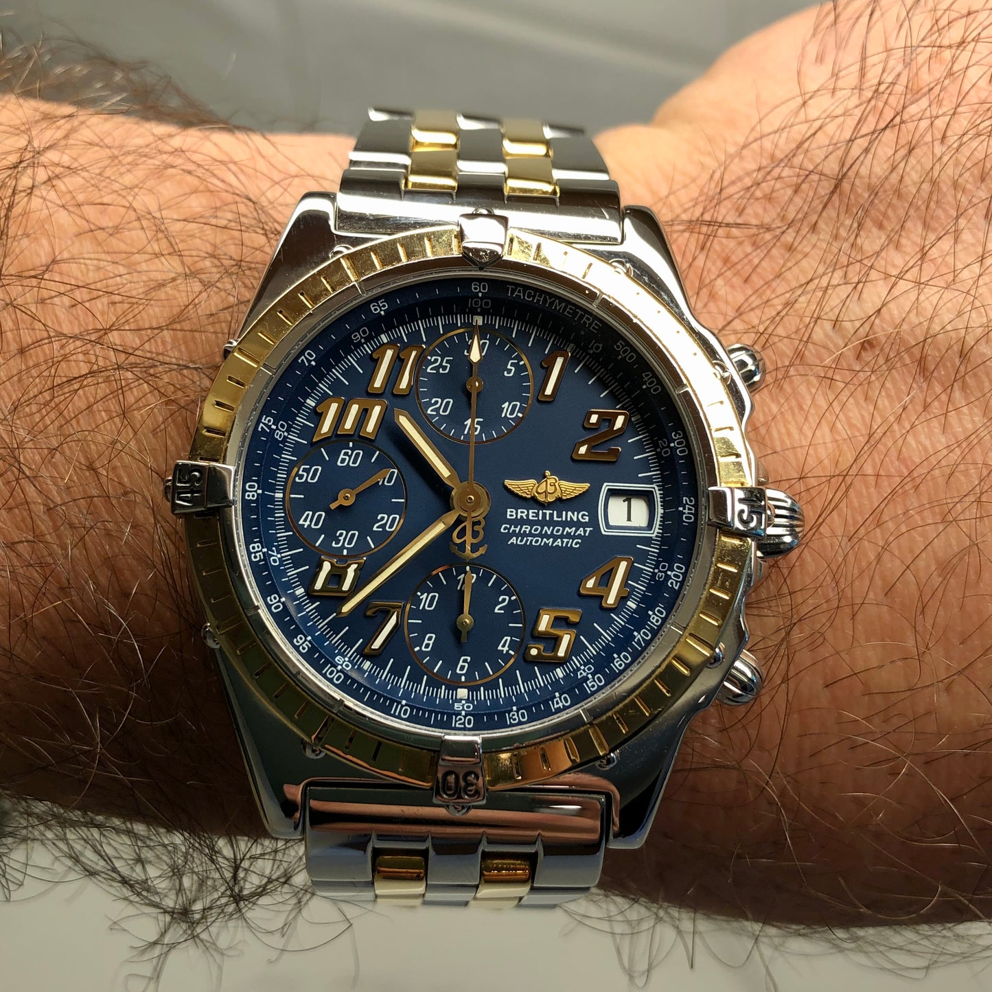 Breitling Chronomat D13050.1 Blue Chronograph Two Tone Automatic Wristwatch