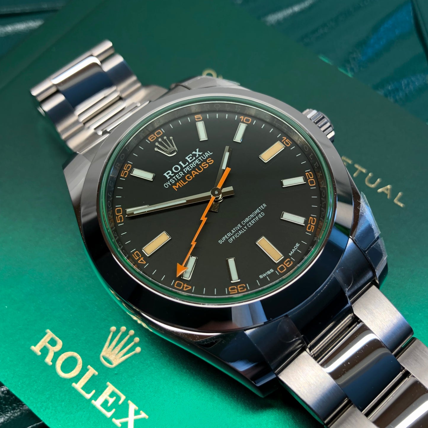 2022 Rolex Milguass 116400GV Green Steel Oyster Wristwatch with Box and Papers Unworn - Hashtag Watch Company