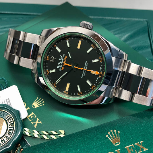 2022 Rolex Milguass 116400GV Green Steel Oyster Wristwatch with Box and Papers Unworn - Hashtag Watch Company