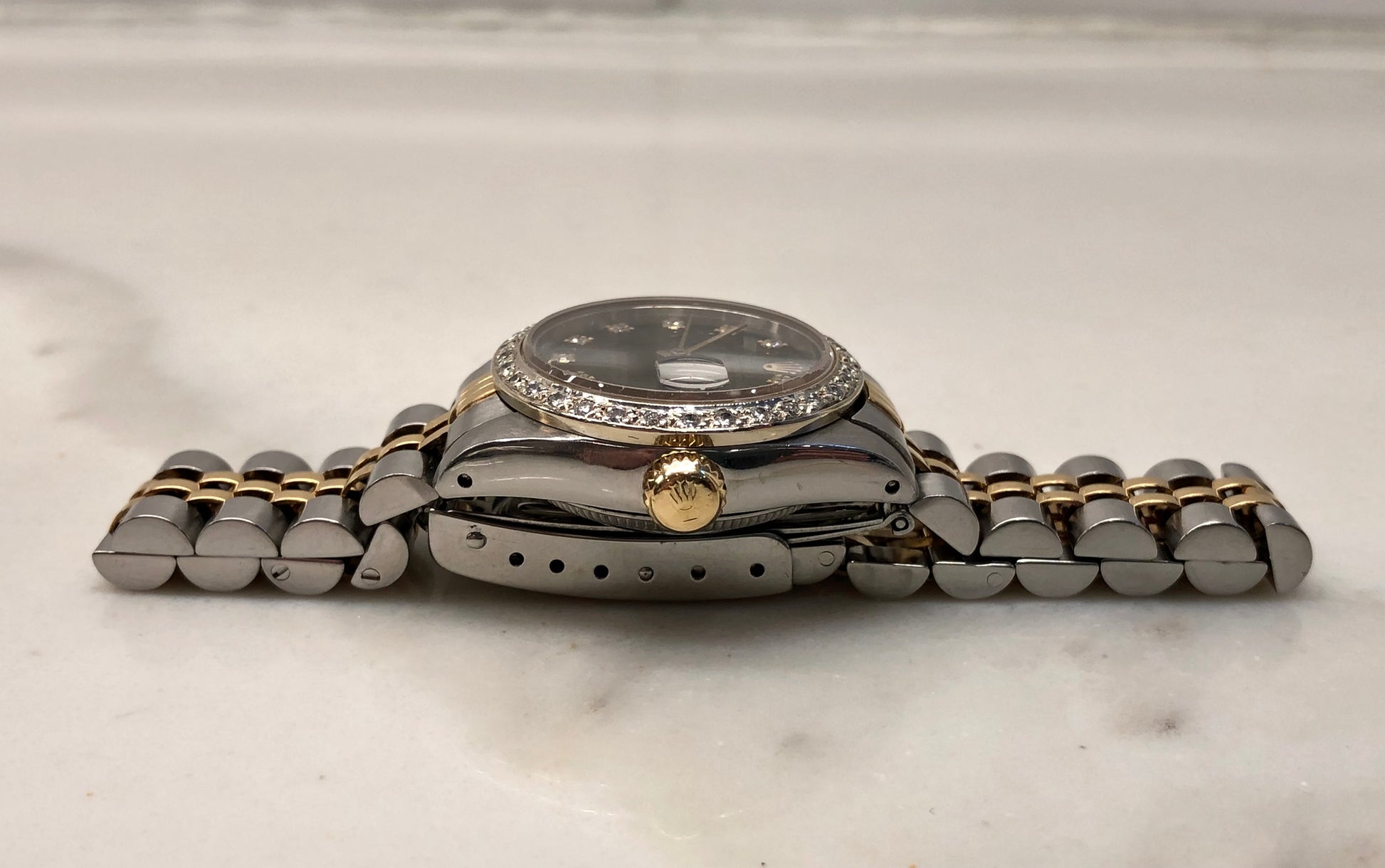 1987 Rolex Ladies Datejust 69163 Black Diamond Two Tone Jubilee Diamond Bezel Wristwatch - HASHTAGWATCHCO