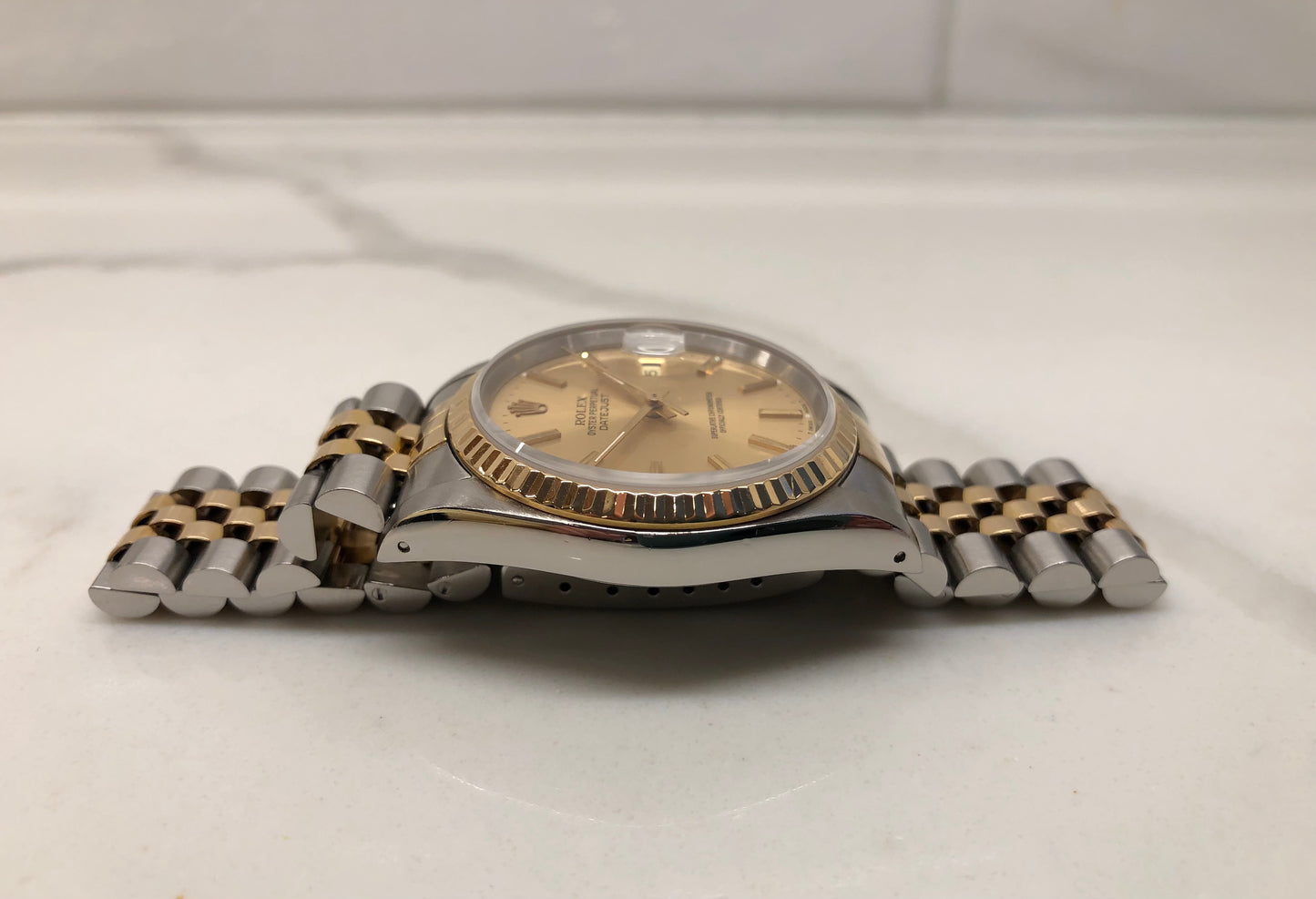 1990 Rolex Datejust 16233 Two Tone Champagne Stick Jubilee Sapphire Wristwatch