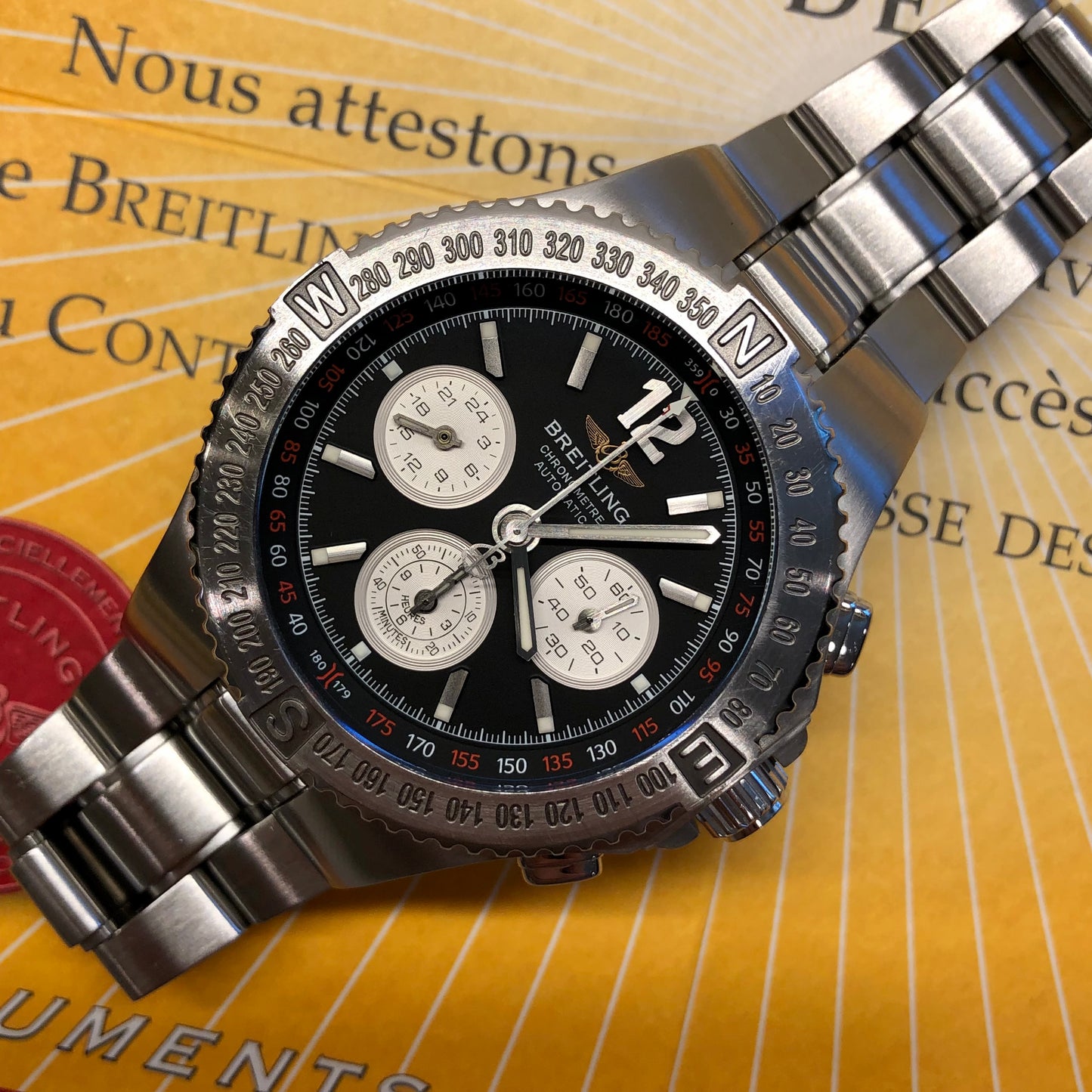 Breitling Hercules A39363 Chronograph Black Dial Automatic Wristwatch with Box and Papers
