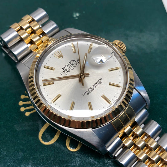 1987 Rolex Datejust 16013 Silver Stick Dial Two Tone Jubilee Automatic Wristwatch - Hashtag Watch Company