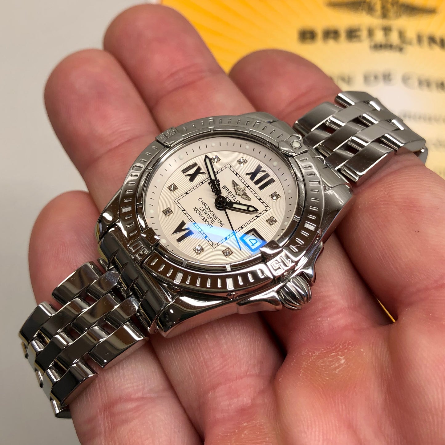 Breitling Cockpit A71356 Steel Diamond Dial Ladies Quartz Wristwatch with Box and Papers