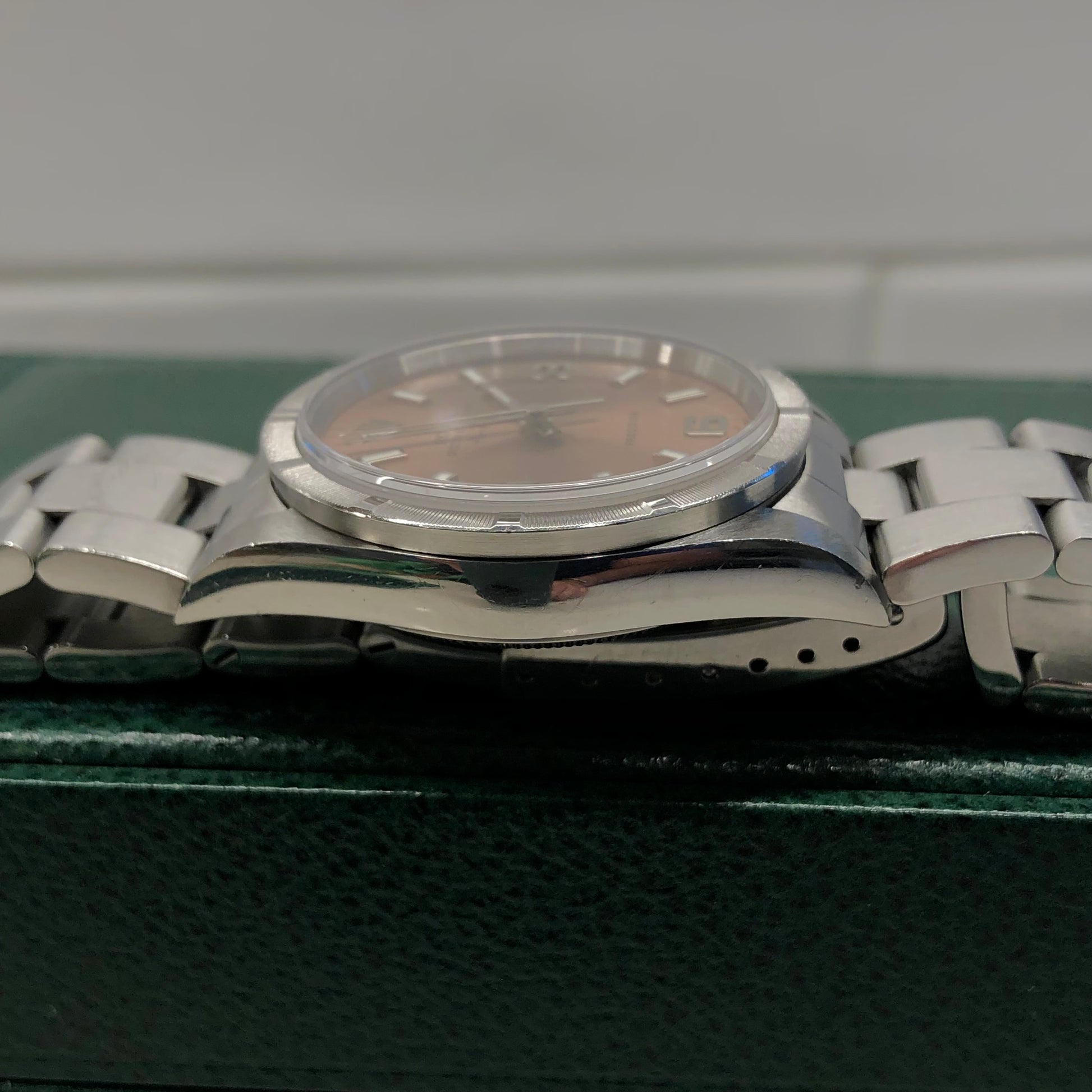 2000 Rolex Air King 14010 Rose Arabic Dial Oyster Engine Turned Wristwatch with Box and Papers - Hashtag Watch Company