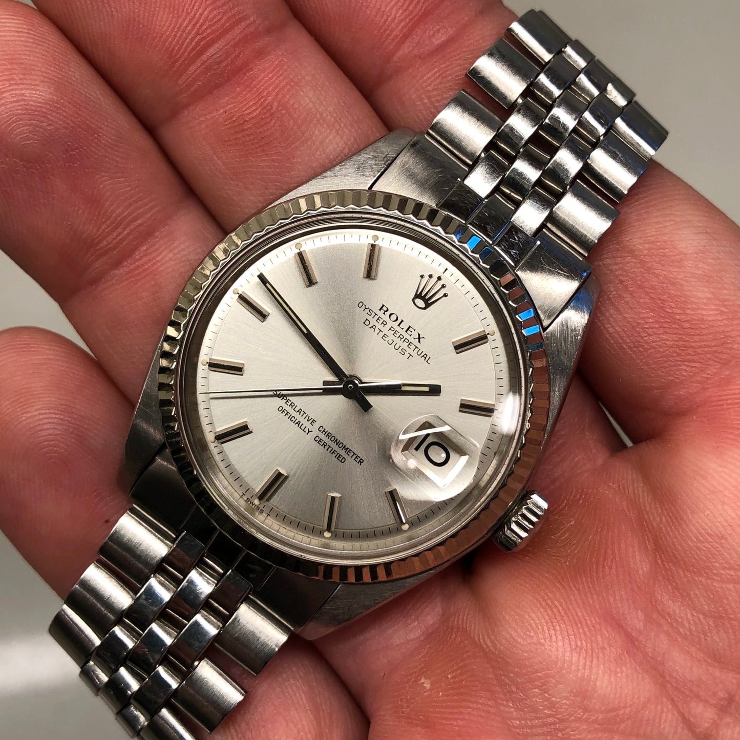 1972 Rolex Datejust 1601 Fluted Bezel Steel Silver Dial Jubilee Automatic Wristwatch