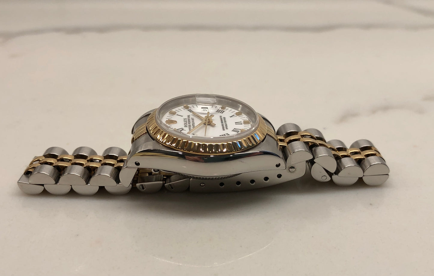 1987 Rolex Datejust 69173 White Roman Two Tone Jubilee Ladies Wristwatch