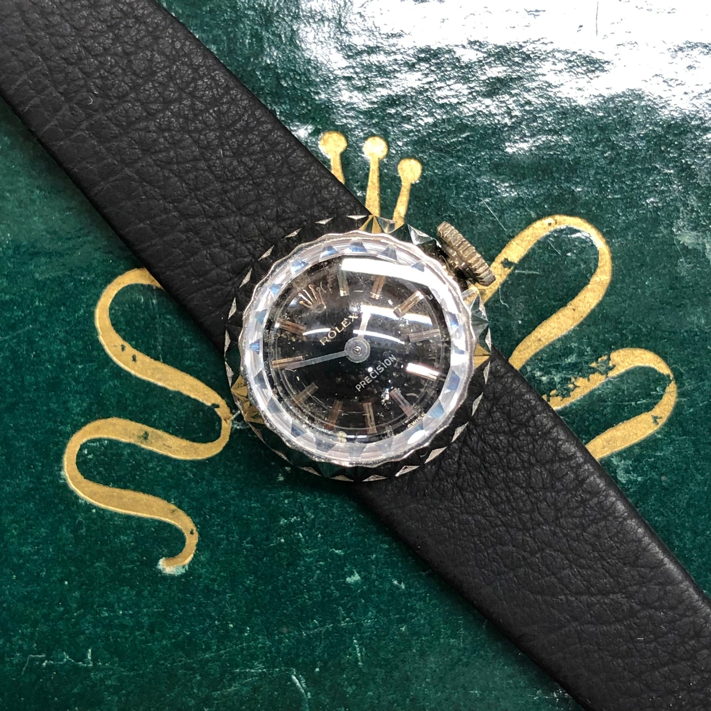 1965 Rolex Orchid Precision 2027 Black Dial 18K White Gold Cocktail Dress Wristwatch