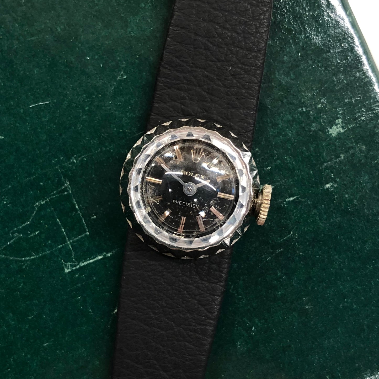 1965 Rolex Orchid Precision 2027 Black Dial 18K White Gold Cocktail Dress Wristwatch