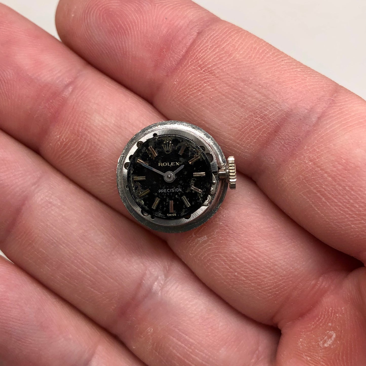 1965 Rolex Orchid Precision 2027 Black Dial 18K White Gold Cocktail Dress Wristwatch