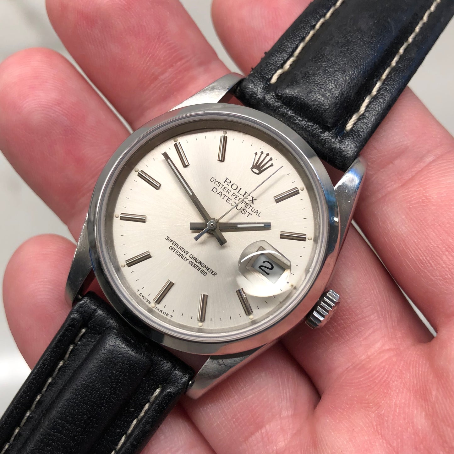 1996 Rolex Datejust 16200 Silver Stick Dial Wristwatch - Hashtag Watch Company