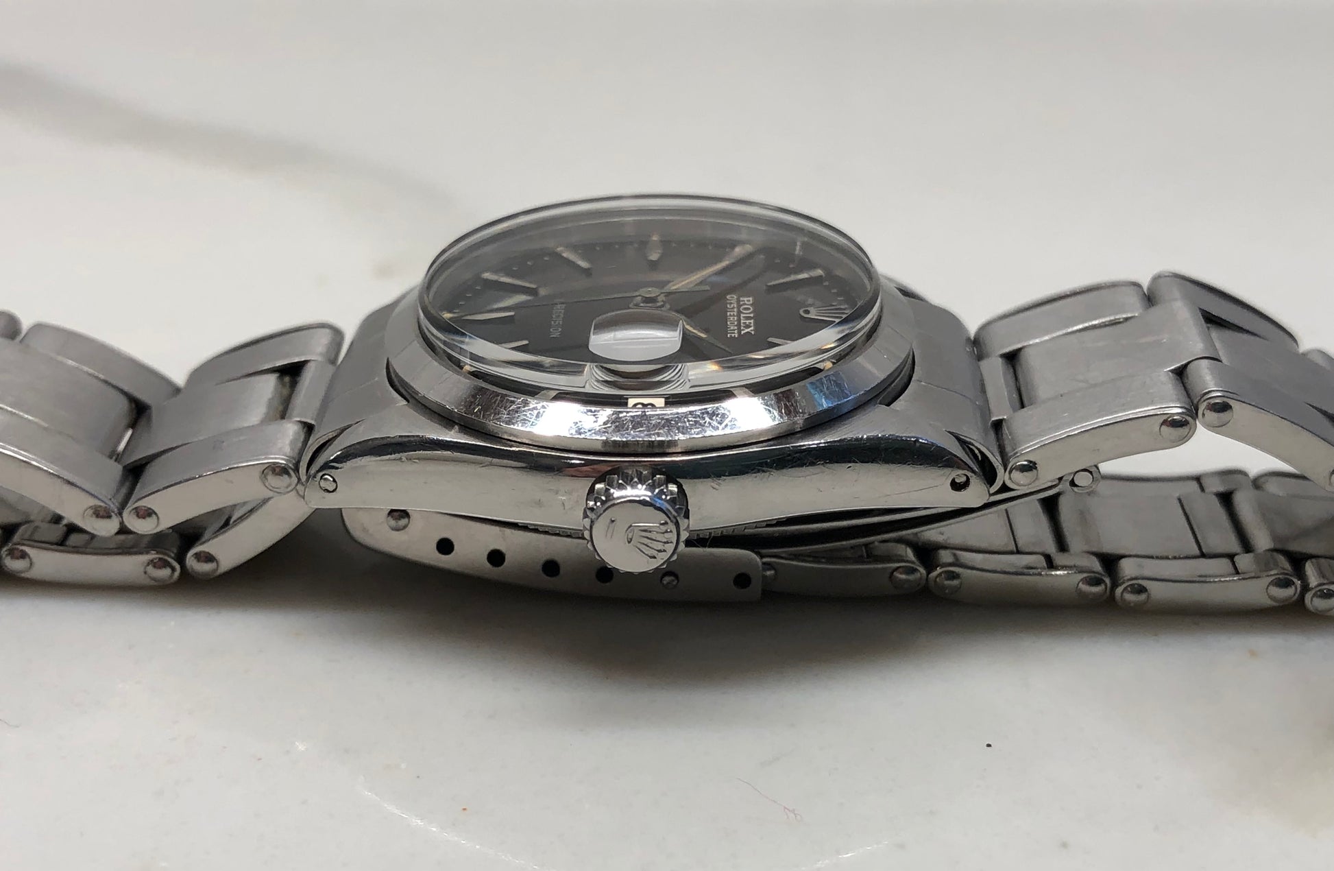 1963 Rolex Oysterdate Precision 6466 Tropical Gilt Dial Stainless Steel Wristwatch - HASHTAGWATCHCO