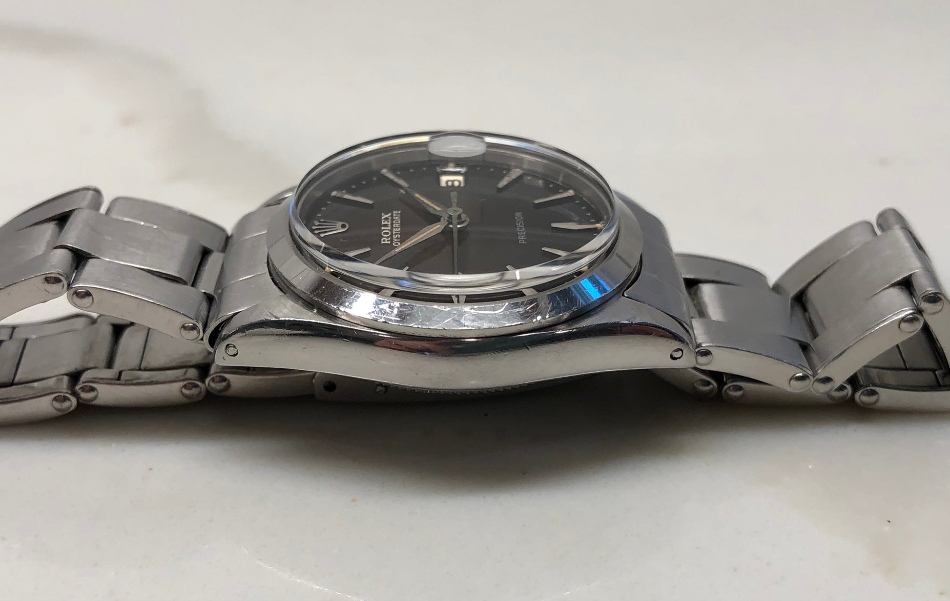 1963 Rolex Oysterdate Precision 6466 Tropical Gilt Dial Stainless Steel Wristwatch - HASHTAGWATCHCO