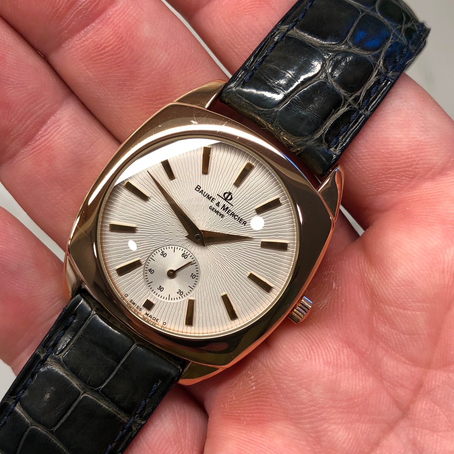 Baume & Mercier 18k Rose Gold Silver Dial 33mm Manual Wind Men’s Wristwatch with Box