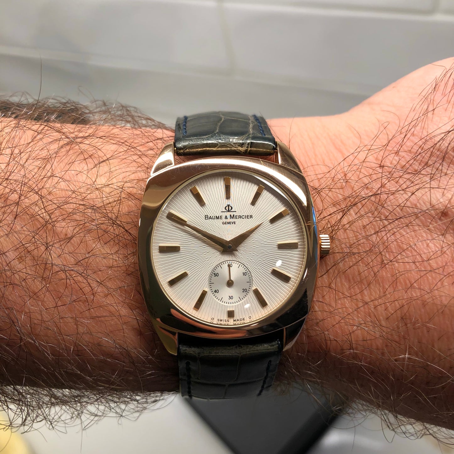 Baume & Mercier 18k Rose Gold Silver Dial 33mm Manual Wind Men’s Wristwatch with Box