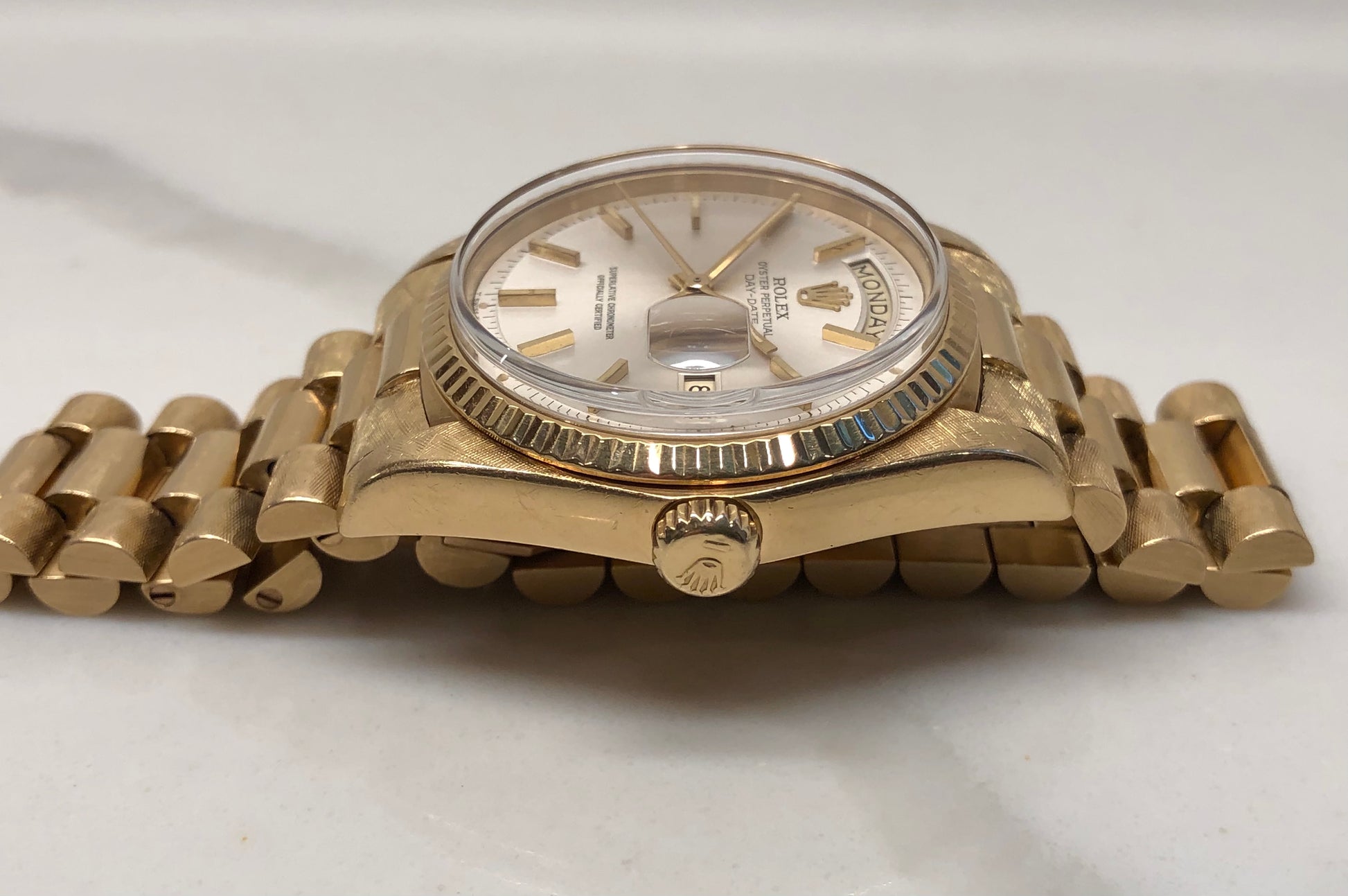1978 Rolex President 1803 Day Date Yellow Gold Silver Dial Florentine Automatic Wristwatch with Papers - HASHTAGWATCHCO