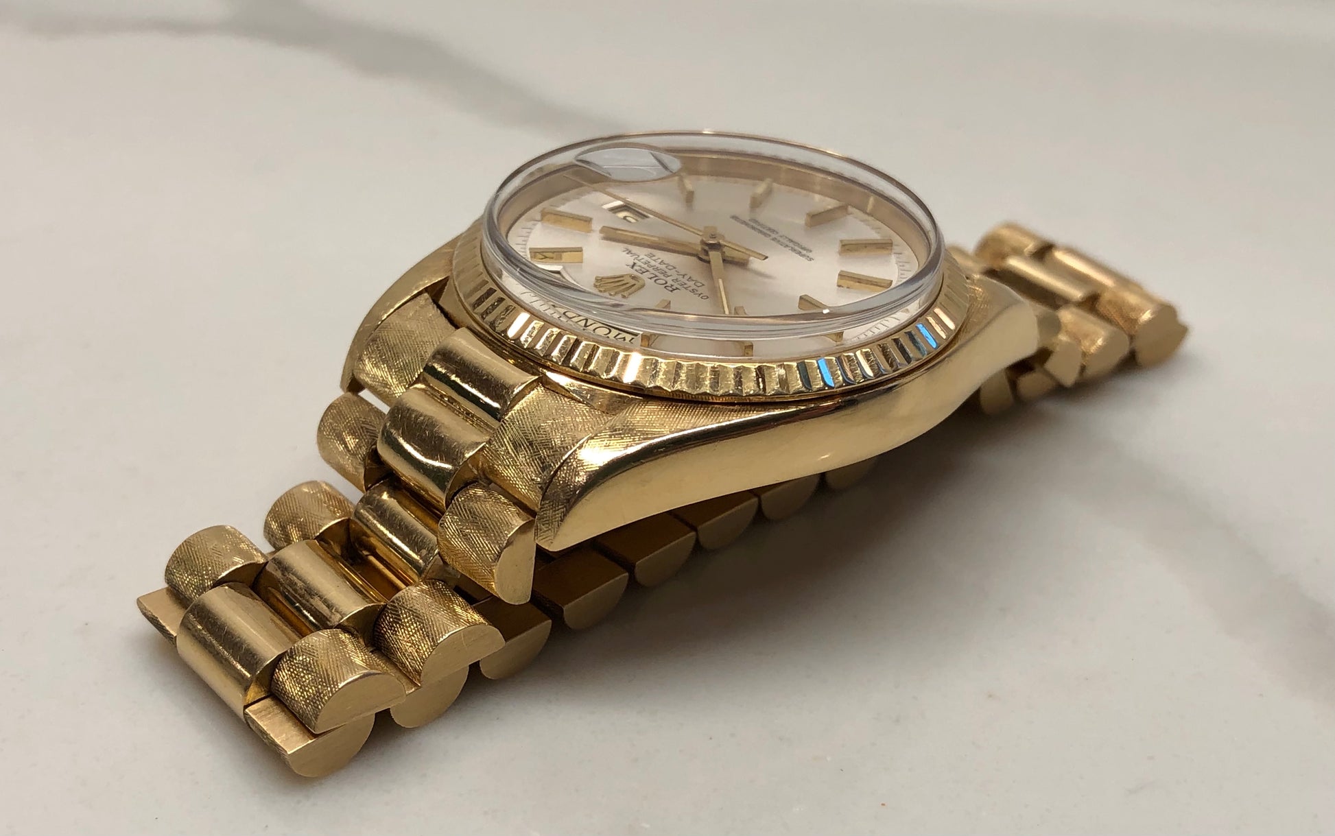 1978 Rolex President 1803 Day Date Yellow Gold Silver Dial Florentine Automatic Wristwatch with Papers - HASHTAGWATCHCO
