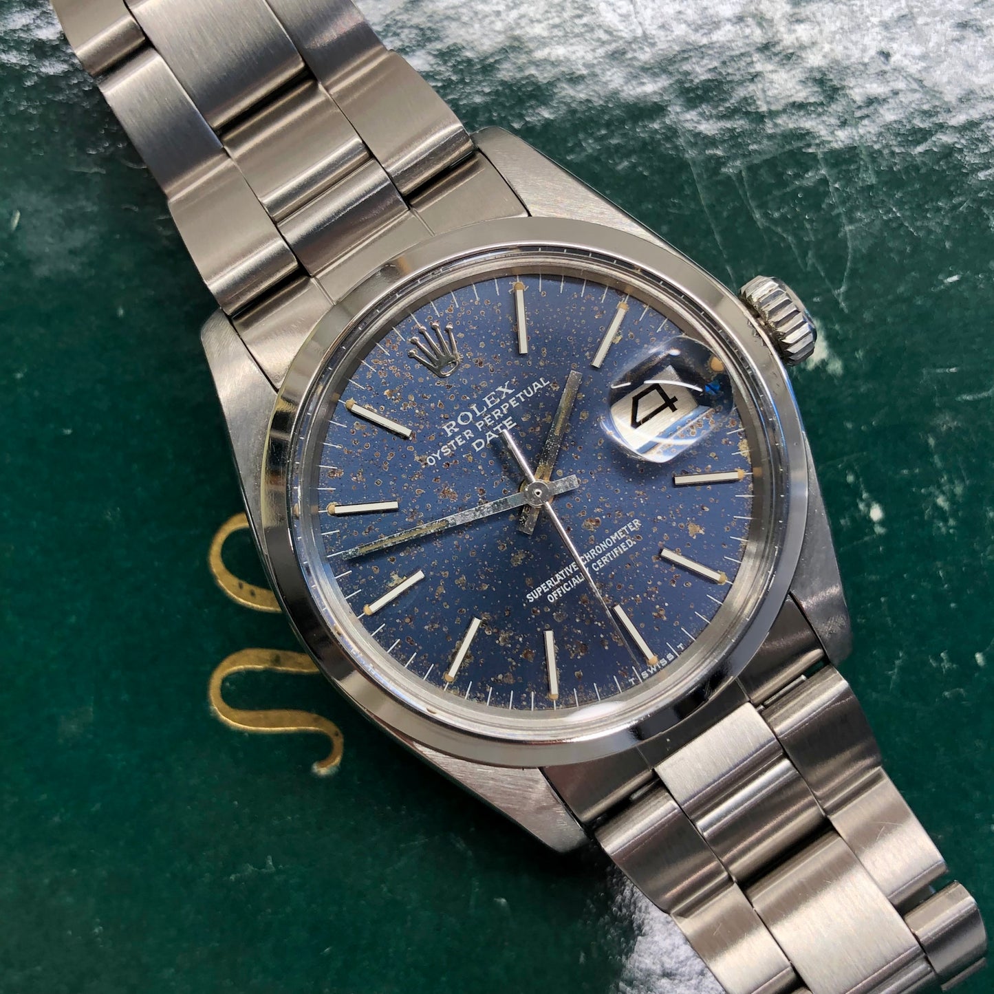 1977 Rolex Date 1500 Blue Dial Stainless Steel Wristwatch