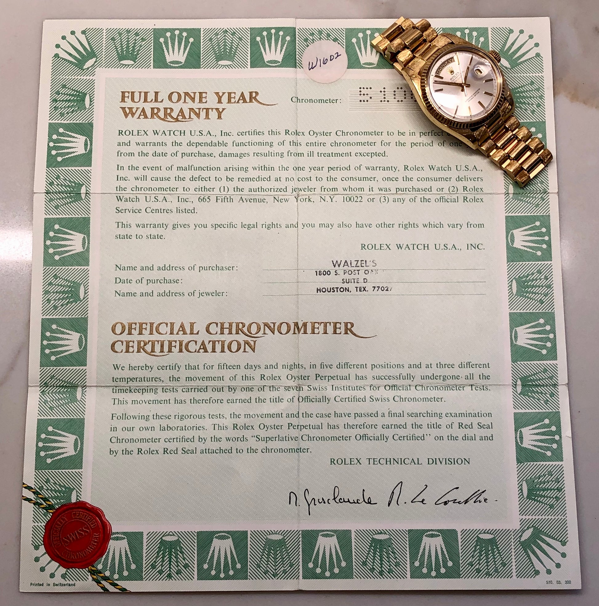 1978 Rolex President 1803 Day Date Yellow Gold Silver Dial Florentine Automatic Wristwatch with Papers - HASHTAGWATCHCO