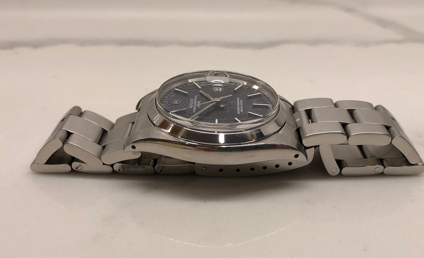 1977 Rolex Date 1500 Blue Dial Stainless Steel Wristwatch