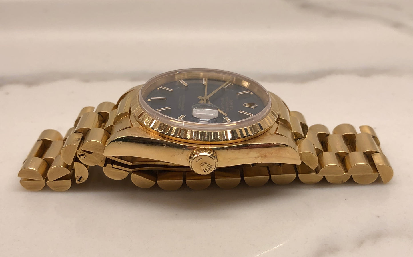 1981 Rolex DateJust 16018 18K Yellow Gold Blue Dial Sapphire Wristwatch