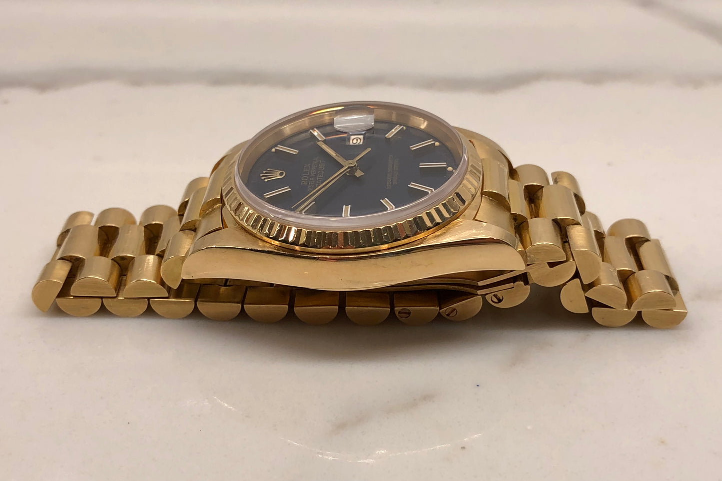 1981 Rolex DateJust 16018 18K Yellow Gold Blue Dial Sapphire Wristwatch