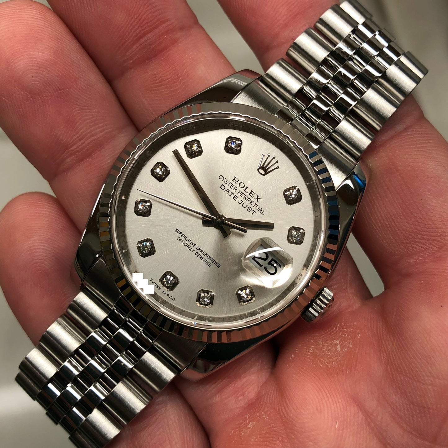 2007 Rolex Datejust 116234 Silver Diamond 36mm Jubilee Wristwatch with Box and Papers
