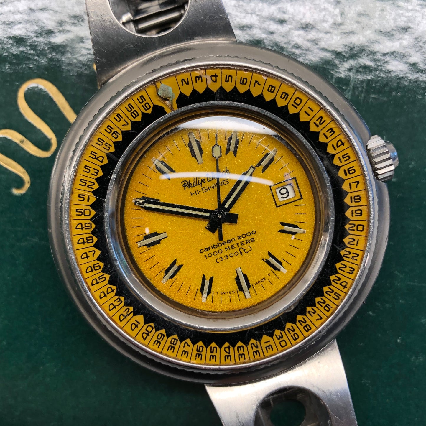 Vintage Philip Watch Hi Swing Caribbean 2000 Yellow Diving Automatic Wristwatch - HASHTAGWATCHCO