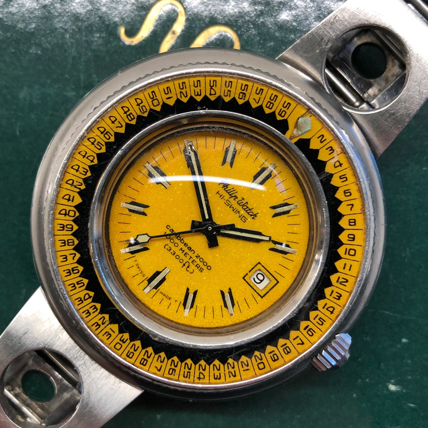 Vintage Philip Watch Hi Swing Caribbean 2000 Yellow Diving Automatic Wristwatch - HASHTAGWATCHCO