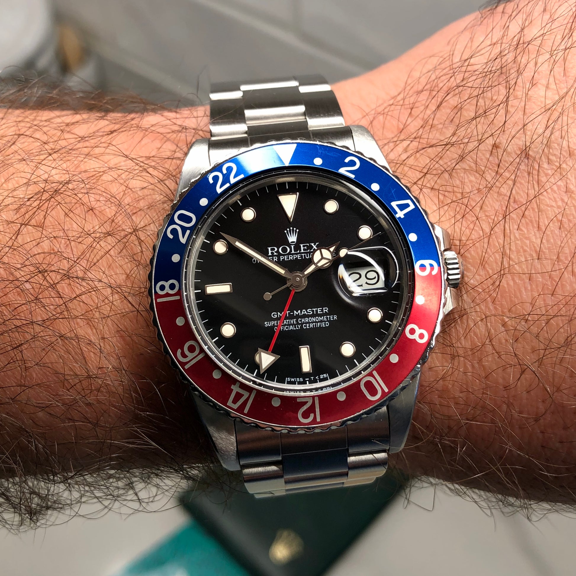 1985 Rolex GMT MASTER 16750 Pepsi Steel Automatic Wristwatch with Box and Papers - HASHTAGWATCHCO
