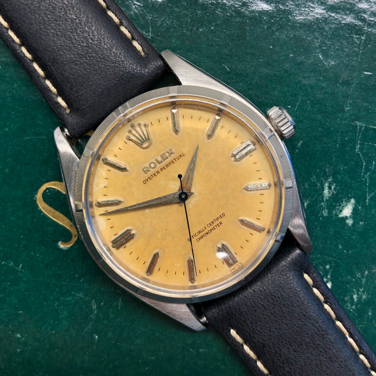 1955 Rolex Oyster Perpetual 6565 Stainless Steel Tropical Dial Automatic Wristwatch