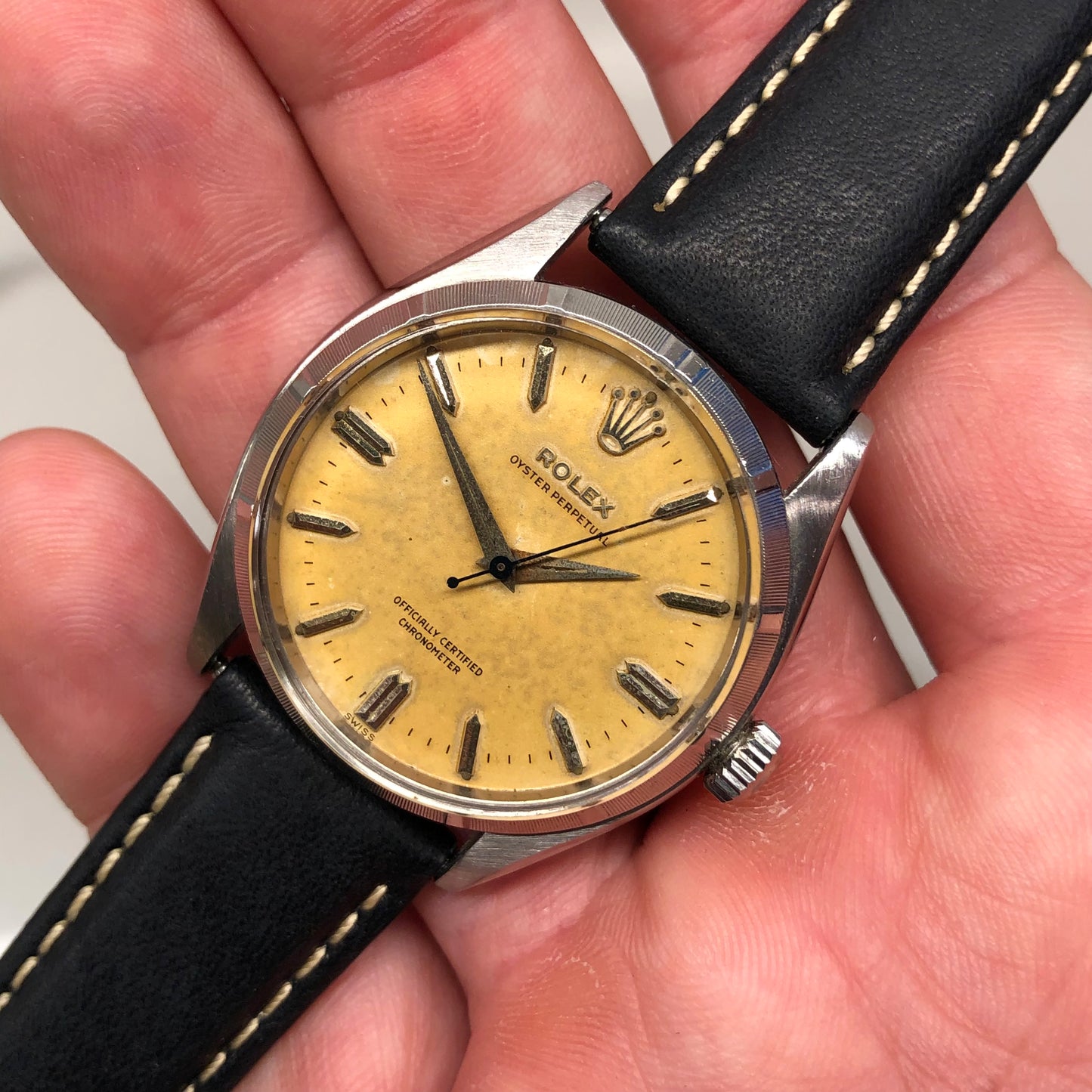 1955 Rolex Oyster Perpetual 6565 Stainless Steel Tropical Dial Automatic Wristwatch