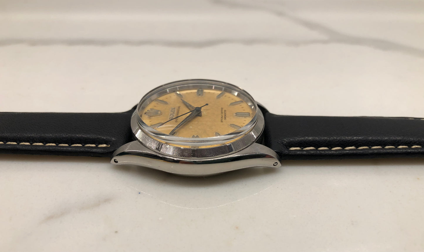 1955 Rolex Oyster Perpetual 6565 Stainless Steel Tropical Dial Automatic Wristwatch