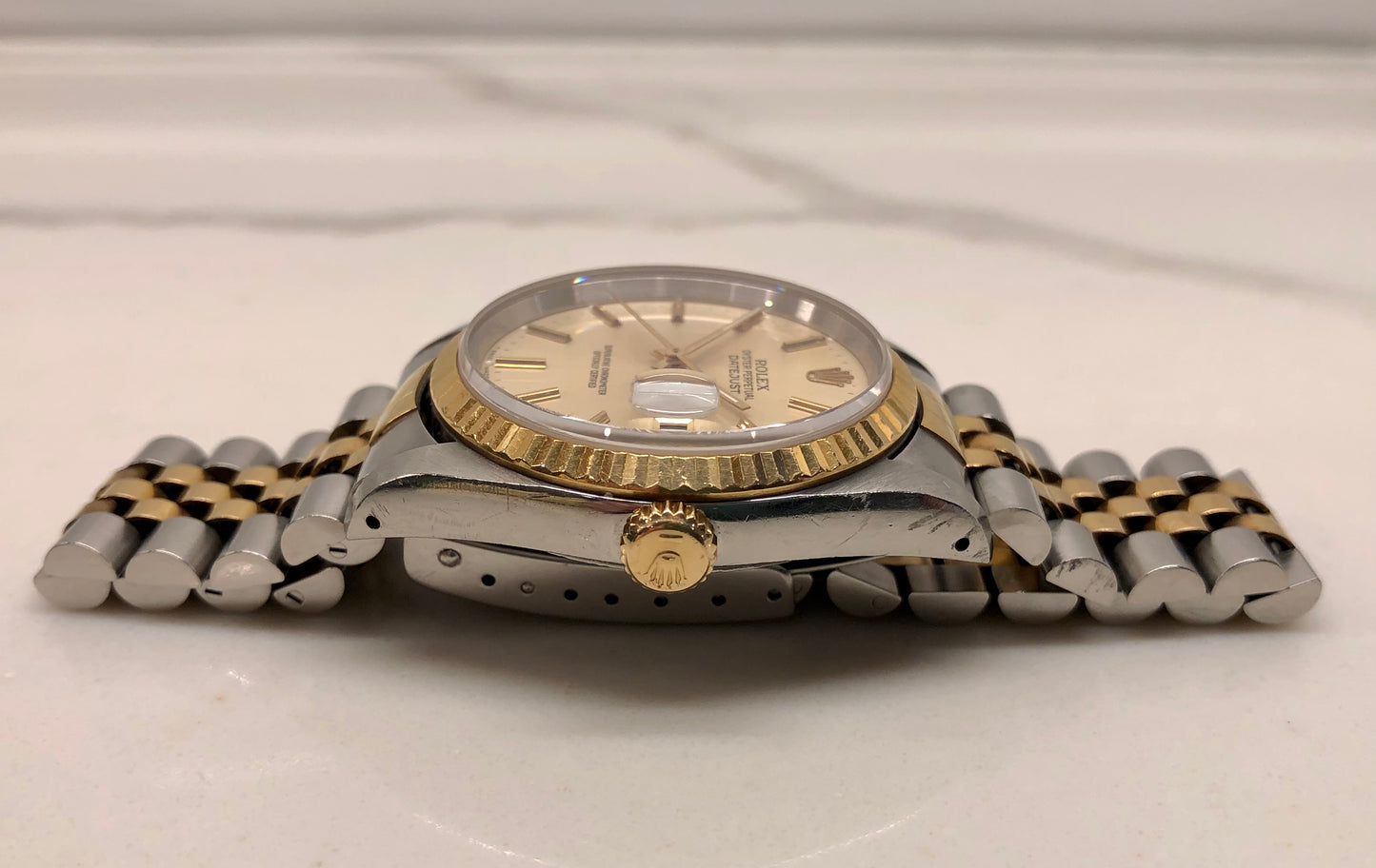 1990 Rolex Datejust 16233 Two Tone Silver Stick Jubilee Sapphire Wristwatch with Papers