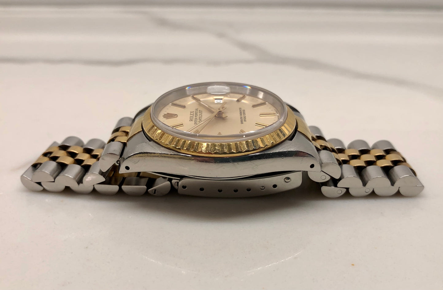 1990 Rolex Datejust 16233 Two Tone Silver Stick Jubilee Sapphire Wristwatch with Papers