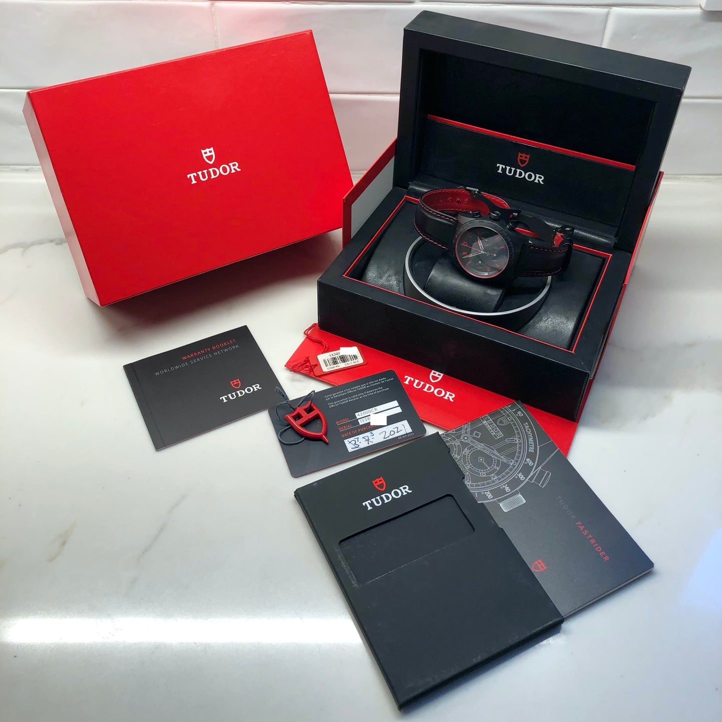 2021 Tudor Fast Rider 42000CR Black Shield Automatic Chronograph Wristwatch with Box and Papers